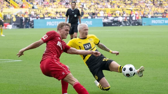 Dortmund Marco Reus und Timo H&uuml;bers von K&ouml;ln in Aktion. - &copy; Bernd Thissen/dpa