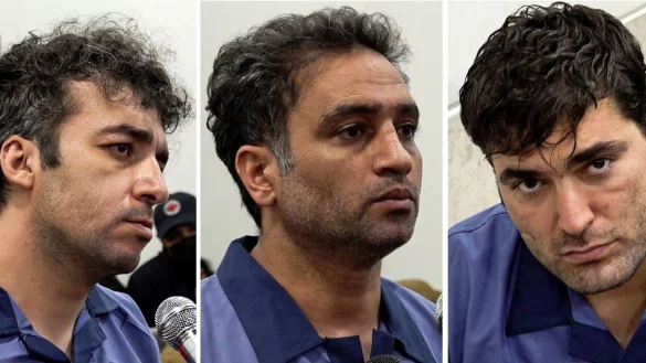 Saleh Mirhaschemi (l-r), Said Jakobi und Madschid Kasemi w&auml;hrend ihrer Prozesse. Die M&auml;nner sind im Iran nach umstrittenen Prozessen hingerichtet worden. - &copy; Uncredited/Mizan News Agency/AP/dpa