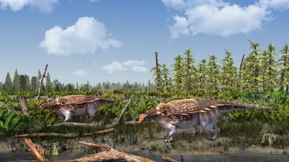 Eine Illustration der Vectipelta barretti. Laut Forschenden k&ouml;nnten sich die Dinos in der fr&uuml;hen Kreidezeit vor rund 140 Millionen Jahren frei von Asien nach Europa bewegt haben. - &copy; Stuart Pond/dpa