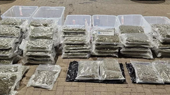 Das Foto zeigt vakuumverschwei&szlig;te Beutel mit Marihuana, die in Kunststoffkisten verpackt waren. - &copy; -/Hauptzollamt Bielefeld/dpa
