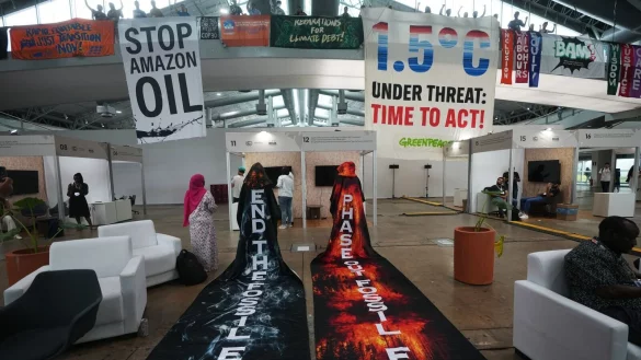 Auch auf dem Konferenzgelände wurde für mehr Klimaschutz demonstriert. - © Andre Penner/AP/dpa