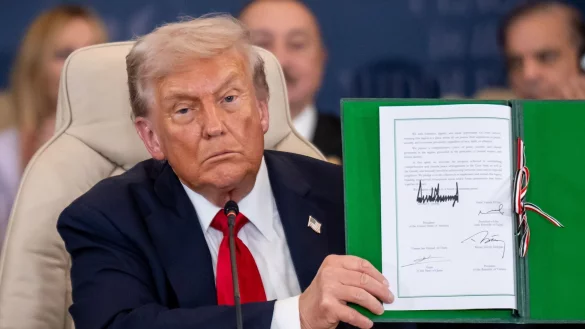 US-Präsident Trump zeigt ein gewisses Verständnis dafür, dass die Hamas im Gazastreifen Gegner hinrichtet. (Archivbild) - © Michael Kappeler/dpa