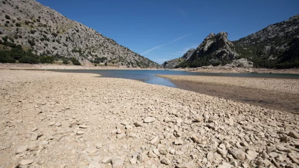 Das Wasserreservoir Gorg Blau im Tramuntana-Gebirge, das Palma auf Mallorca versorgt, war im September recht leer. (Archivbild) - © Clara Margais/dpa