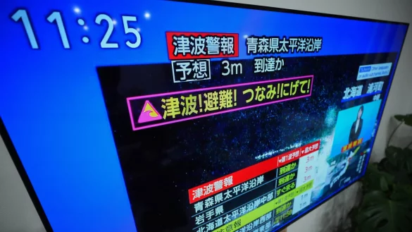 Landesweit wurde die Tsunami-Warnung per Fernsehen verbreitet. - © Eugene Hoshiko/AP/dpa