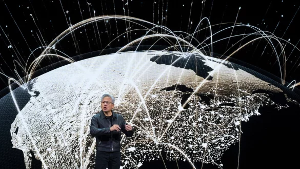 Nvidia-Chef Jensen Huang gelang es, ein gutes Verh&auml;ltnis zu US-Pr&auml;sident Donald Trump aufzubauen. - &copy; Manuel Balce Ceneta/AP/dpa