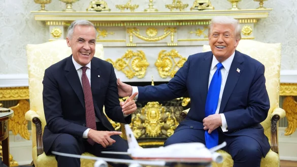 Der Z&ouml;lle-Clip hatte das Verh&auml;ltnis zwischen US-Pr&auml;sident Donald Trump und Kanadas Premier Mark Carney belastet. (Archivbild). - &copy; Evan Vucci/AP/dpa