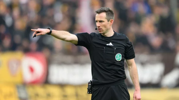 Schiedsrichter Benen reagierte schnell. - © Robert Michael/dpa