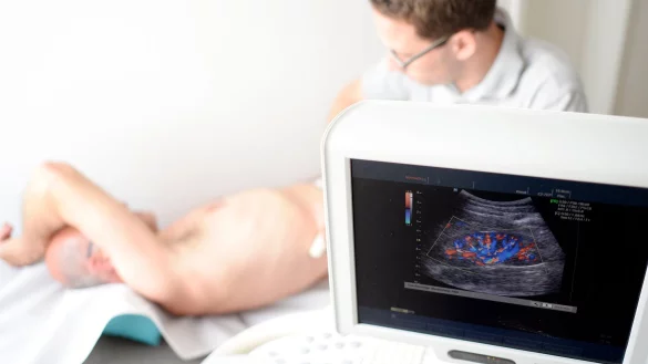 Ein Mediziner untersucht die Niere eines Patienten mit einem Ultraschallger&auml;t - &copy; Maurizio Gambarini/dpa