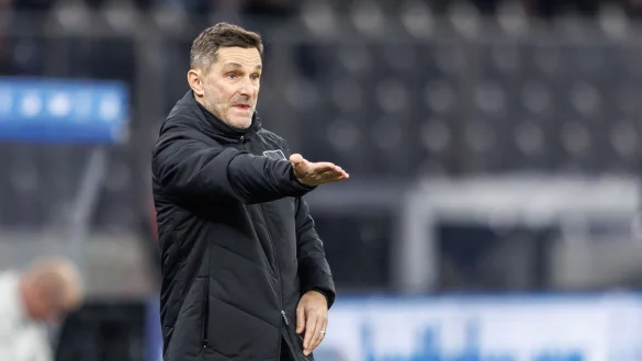 Nach dem Platzverweis f&uuml;r Toni Leistner kritisiert Hertha-Coach Stefan Leitl den Schiedsrichter. - &copy; Andreas Gora/dpa