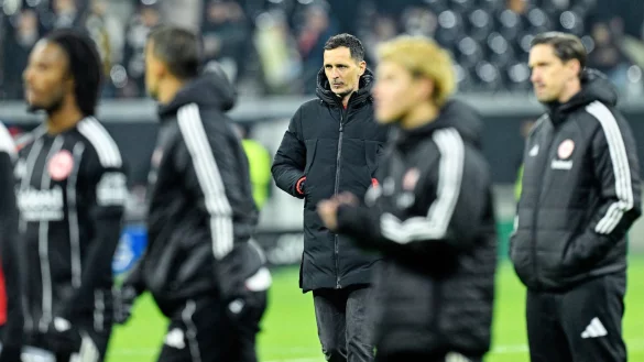 Baute seine Spieler auf: Trainer Toppmöller. - © Uwe Anspach/dpa