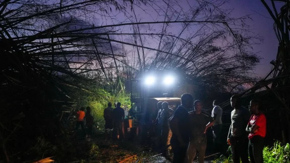 Arbeiter r&auml;umen umgest&uuml;rzte B&auml;ume und Tr&uuml;mmer beiseite. - &copy; Matias Delacroix/AP/dpa