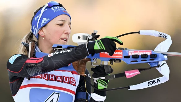 Franziska Preu&szlig; am Schie&szlig;stand. - &copy; Sven Hoppe/dpa