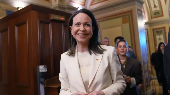 Die venezolanische Oppositionsf&uuml;hrerin Mar&iacute;a Corina Machado ist um ein gutes Verh&auml;ltnis zu Donald Trump bem&uuml;ht. (Archivbild) - &copy; Allison Robbert/AP/dpa