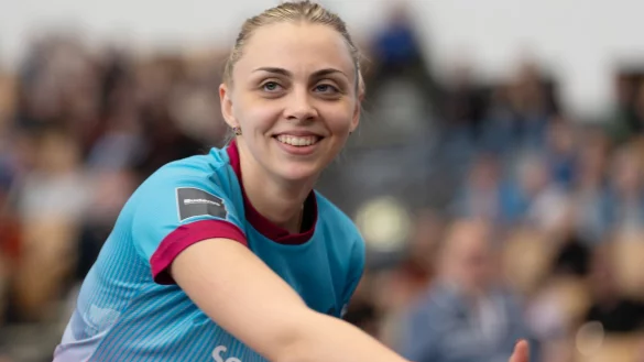 Tischtennis-Spielerin Sabina Surjan vom TTC Berlin Eastside beim gemeinsamen Bundesliga-Spieltag der Berliner Frauen und der D&uuml;sseldorfer M&auml;nner. - &copy; S&ouml;ren Stache/dpa