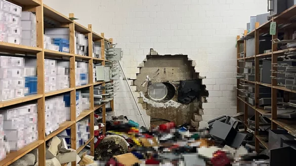 Durch ein gro&szlig;es Loch in der Wand waren die T&auml;ter in den Tresorraum gelangt. (Archivbild) - &copy; -/Polizei Gelsenkirchen/dpa