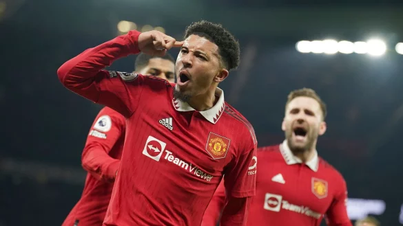 Jadon Sancho von Manchester United jubelt nach einem Treffer. - &copy; Dave Thompson/AP/dpa