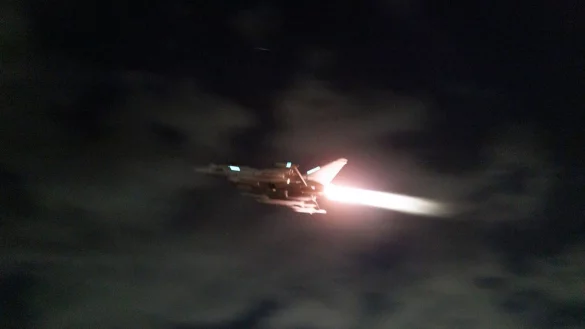 Ein Kampfflugzeug der Royal Air Force vom Typ Typhoon startet, um Angriffe auf Ziele der Huthi-Miliz durchzuführen. - © As1 Jake Green RAF/MoD Crown Copyright 2024/UK Ministry of Defence/dpa
