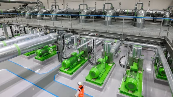 Eine Pumpenhalle f&uuml;r Fernw&auml;rme in einem Heizkraftwerk: Die neuen Gaskraftwerke sollen einspringen, wenn kein Wind weht und keine Sonne scheint. - &copy; Jan Woitas/dpa