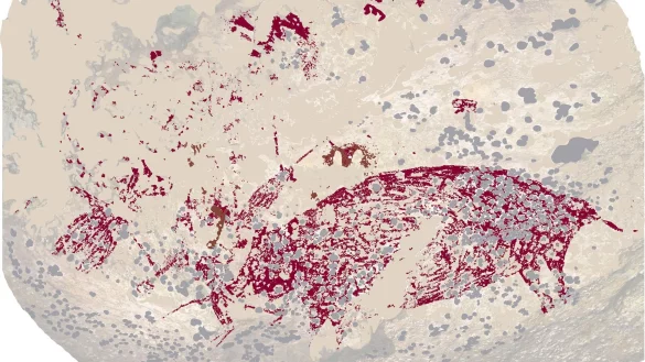 &Auml;lteste gegenst&auml;ndliche Malerei: drei Figuren und ein Wildschwein. - &copy; Griffith University/dpa