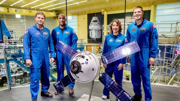 Die Crew-Mitglieder der &laquo;Artemis 2&raquo;-Mission der US-Raumfahrtbeh&ouml;rde Nasa, Reid Wiseman, Victor Glover, Christina Koch und Jeremy Hansen (v.l.n.r.). - &copy; Hauke-Christian Dittrich/dpa
