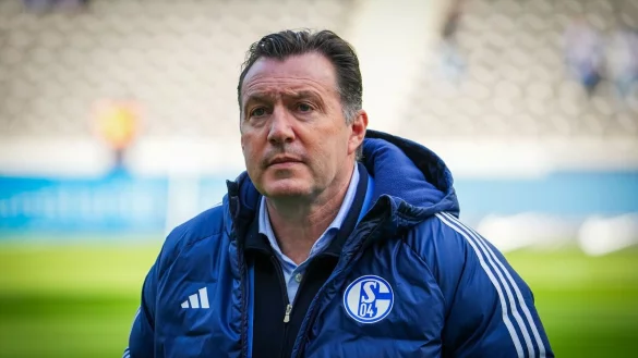 Marc Wilmots, Sportdirektor beim FC Schalke 04, geht vor dem Spiel &uuml;ber den Rasen. - &copy; Soeren Stache/dpa