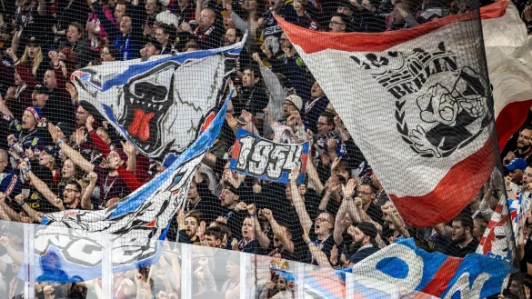 Grund zur Freude bei den Berliner Fans: Die Eisb&auml;ren stehen unmittelbar vor ihrer zehnten Meisterschaft. - &copy; Andreas Gora/dpa