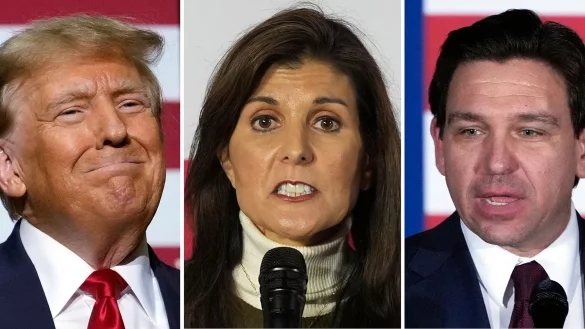 Kann Nikki Haley in New Hampshire gegen den fr&uuml;heren US-Pr&auml;sidenten Donald Trump gewinnen? Wetten sollte man darauf besser nicht - vor allem nach dem Ausstieg von Ron DeSantis (r). - &copy; Andrew Harnik/AP