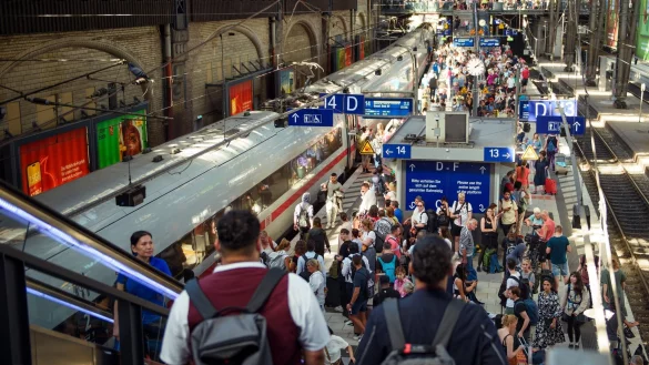 An Bahnsteigen f&uuml;r den Fernverkehr des Hamburger Hauptbahnhofs stehen zahlreiche Fahrg&auml;ste. Die Menschen in Deutschland fahren nach einer Statistik wieder mehr Zug. - &copy; Gregor Fischer/dpa