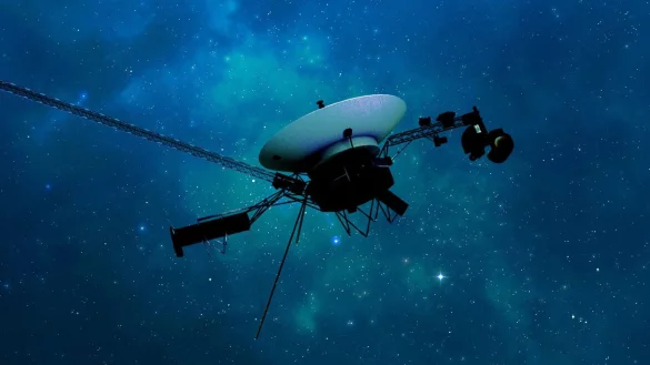 Eine k&uuml;nstlerische Darstellung der Raumsonde Voyager 1 der NASA auf ihrer Reise durch den interstellaren Raum bzw. den Raum zwischen den Sternen. - &copy; JPL-Caltech/NASA/dpa