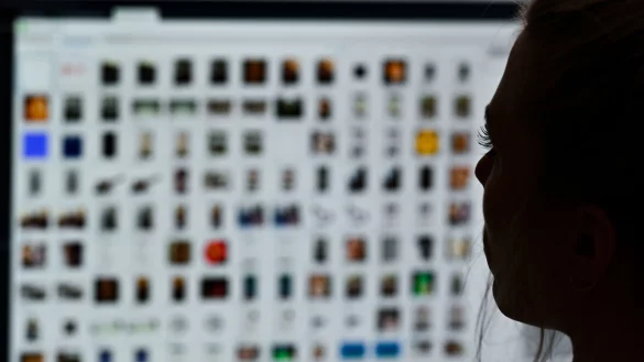 Eine Kriminaloberkommissarin sitzt vor einem Auswertungscomputer. - &copy; Arne Dedert/dpa