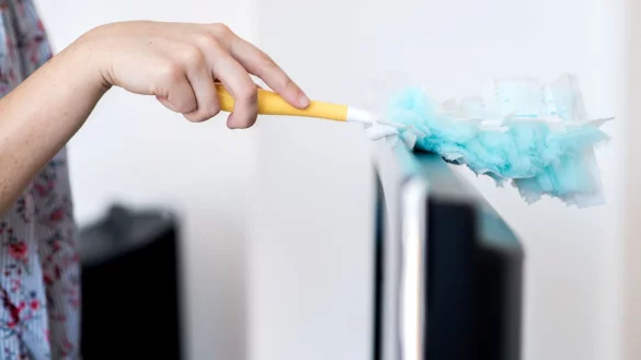 Eine Frau wischt in einer Wohnung Staub. - &copy; Hauke-Christian Dittrich/dpa