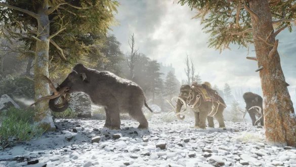 Mammuts? Ja, Mammuts. &laquo;ARK: Survival Ascended&raquo; spielt in einer pr&auml;historischen Welt mit ziemlich aggressiver Fauna. - &copy; Studio Wildcard/dpa-tmn