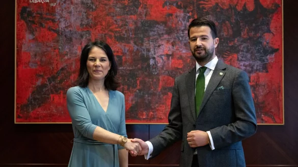 Au&szlig;enministerin Annalena Baerbock wird bei ihrem Besuch in Montenegro von Jakov Milatovic, Pr&auml;sident von Montenegro, zu einem Gespr&auml;ch empfangen. - &copy; Soeren Stache/dpa