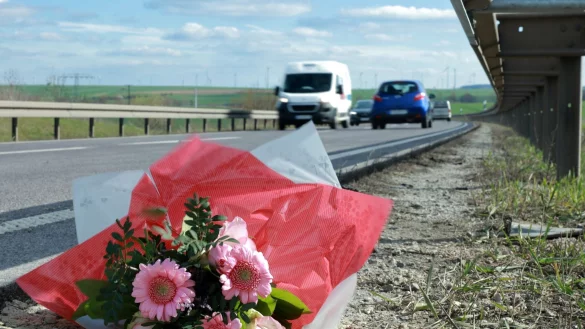 Blumen an der Unfallstelle an der Bundesstra&szlig;e B247 (Archivbild). - &copy; Michael Reichel/dpa