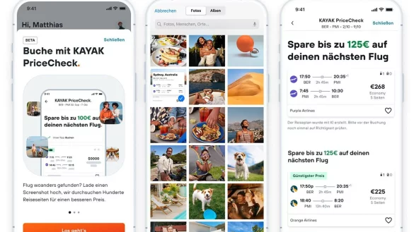 Mit dem KI-Tool &laquo;Preischeck&raquo; k&ouml;nnen Nutzer in der Kayak-App schnell nach g&uuml;nstigeren Flugalternativen suchen. - &copy; KAYAK/KAYAK/dpa