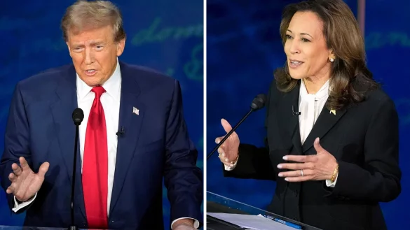 Donald Trump und Kamala Harris schenkten sich auf der B&uuml;hne beim TV-Duell nichts. - &copy; Alex Brandon/AP/dpa