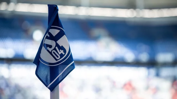Das Logo des FC Schalke 04 ist auf der Eckfahne zu sehen. - &copy; Fabian Strauch/dpa