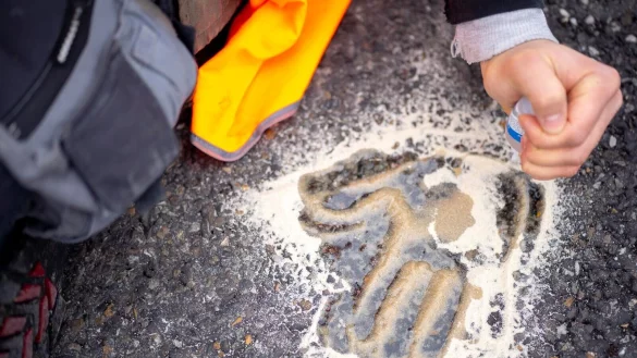 Der Handabdruck eines Aktivisten auf einer Stra&szlig;e. - &copy; Andreas Stroh/ZUMA Press Wire/dpa