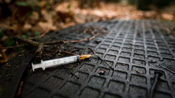 Benutzte Spritze im Geb&uuml;sch. Am h&auml;ufigsten mit Todesf&auml;llen verbunden war weiterhin die Droge Heroin. - &copy; Felix Zahn/dpa