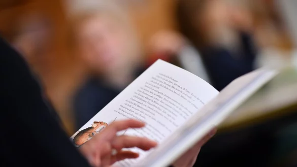 Eine Lehrerin liest Drittkl&auml;sslern in einer Grundschule aus einem Buch vor. - &copy; Felix K&auml;stle/dpa