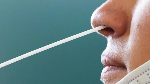 Einem Jugendlichen wird ein Nasenabstrich f&uuml;r einen Corona-Test entnommen. - &copy; Philipp von Ditfurth/dpa/Symbolbild