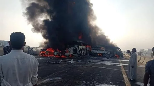 Bei einem Zusammensto&szlig; mehrerer Fahrzeuge auf einer Schnellstra&szlig;e in &Auml;gypten sind mindestens 32 Menschen ums Leben gekommen. - &copy; ---/XinHua/dpa