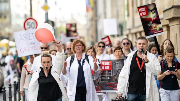 &Auml;rzte bei dem Protestmarsch &laquo;&Auml;rzte in Not&raquo; in Berlin Mitte. - &copy; Fabian Sommer/dpa
