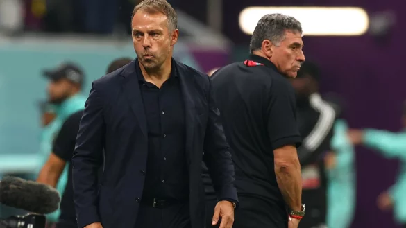 Angefressen: Bundestrainer Hansi Flick nach dem deutschen WM-Aus. - &copy; Christian Charisius/dpa