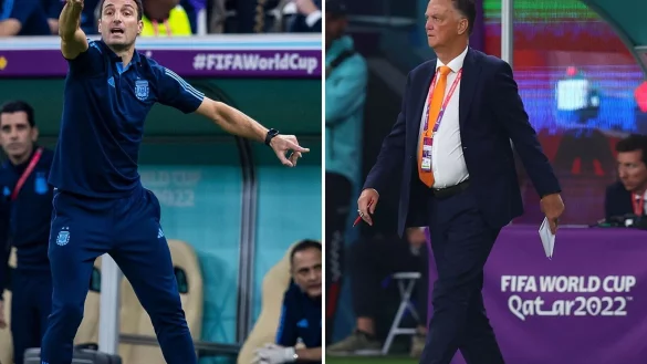 Die zweiteilige Bildkombo zeigt die Trainer der Nationalmannschaften aus Argentinien, Lionel Scaloni (l) und aus den Niederlanden, Louis Van Gaal. - &copy; Tom Weller/dpa