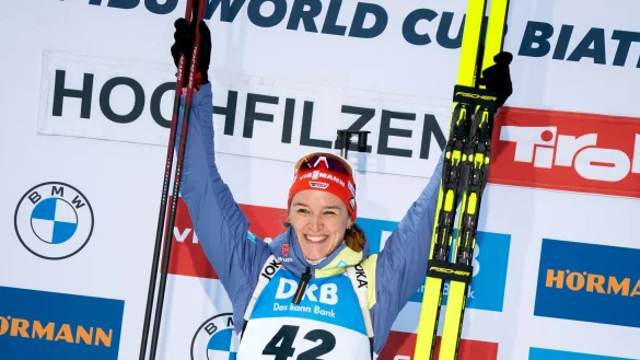 Setzte sich beim Sprint in Hochfilzen durch: Denise Herrmann-Wick. - &copy; Georg Hochmuth/APA/dpa