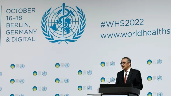 Der Generaldirektor der Weltgesundheitsorganisation, Tedros Adhanom Ghebreyesus, bei der Er&ouml;ffnungsfeier des World Health Summit in Berlin. - &copy; Carsten Koall/dpa