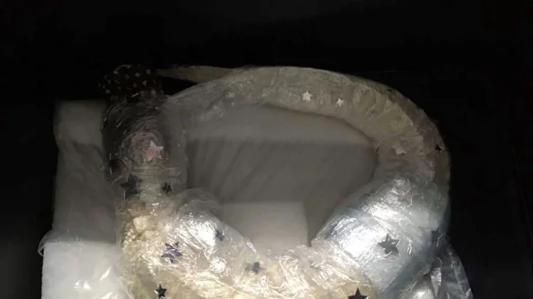 Der in Frischhaltefolie gewickelte Alligator liegt in einem Koffer am Flughafen M&uuml;nchen. - &copy; -/Hauptzollamt M&uuml;nchen/dpa