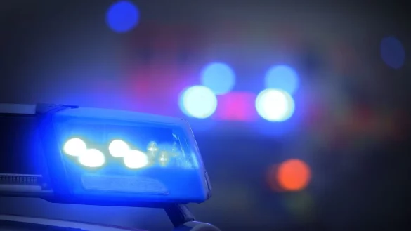 Ein Polizeiauto mit eingeschaltetem Blaulicht steht an einer Unfallstelle. - © Karl-Josef Hildenbrand/dpa/Symbolbild