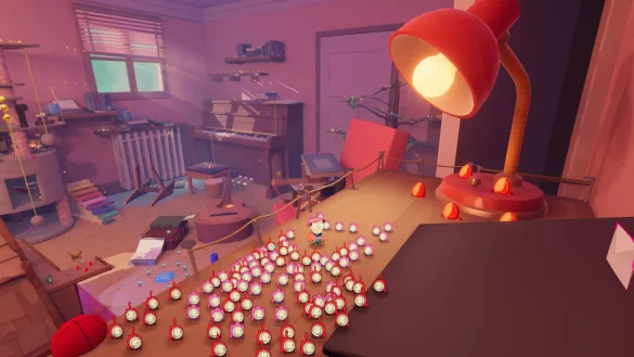 Hilfreiches Gewimmel in &laquo;Tinykin&raquo;: Dieser Schwarm von kleinen Helfern packt bei der Suche nach den verschwundenen Menschen flei&szlig;ig mit an. - &copy; tinyBuild/dpa-tmn/Screenshot